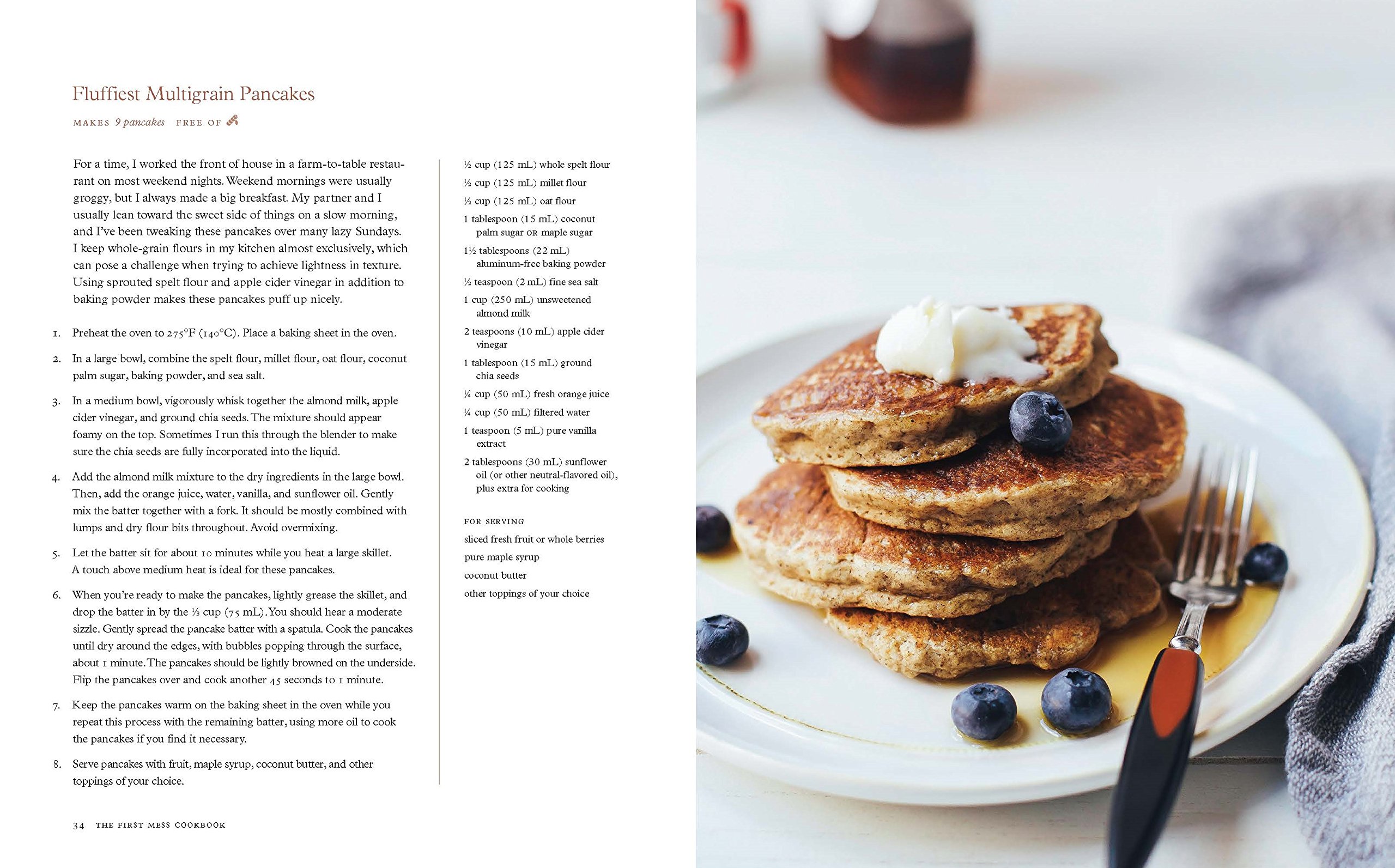 a page from the cookbook with a recipe of pancakes