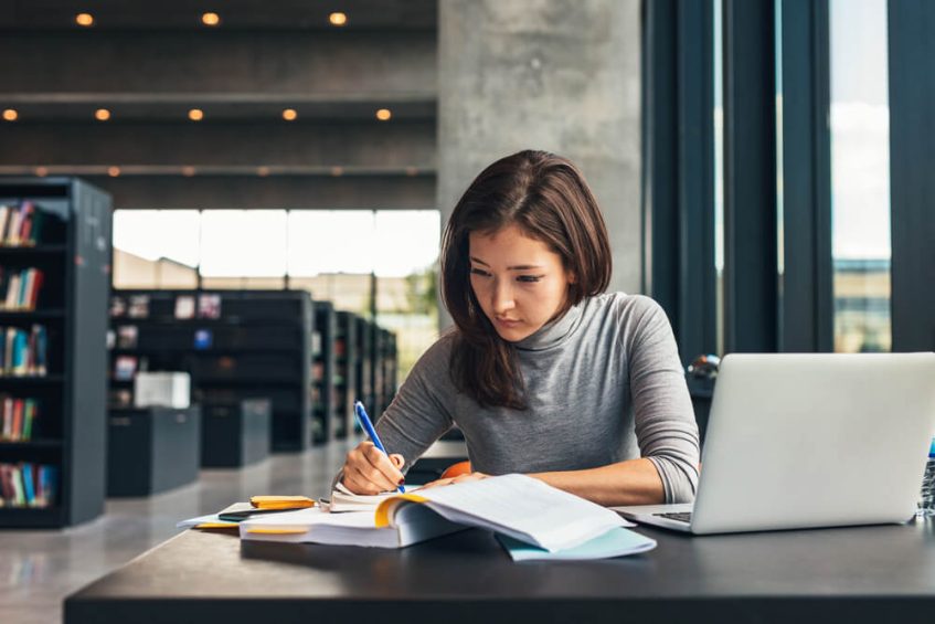 A student studying in library