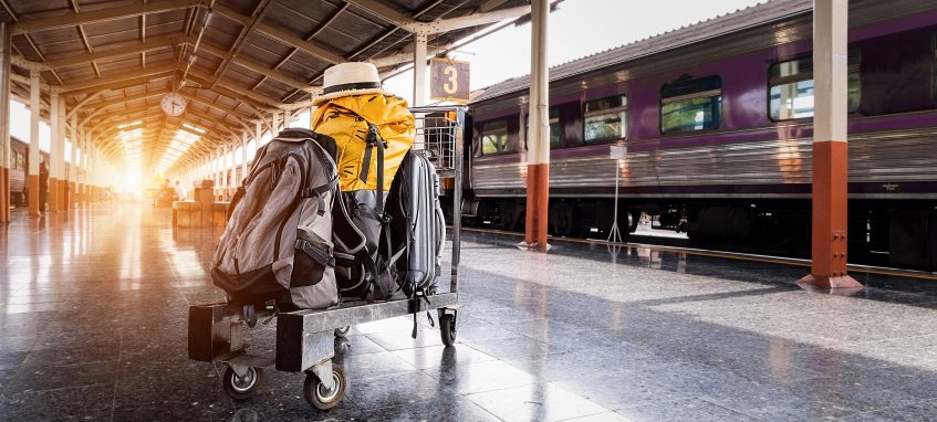 student baggage at railway station