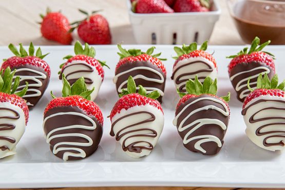 strawberries in white and dark chocolate