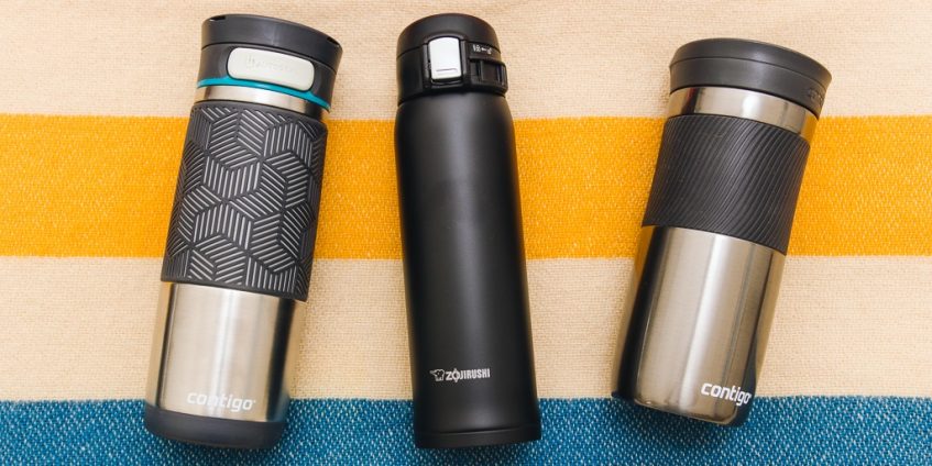 three travel thermal mugs